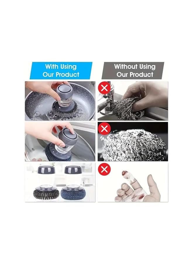 PROMASS Kitchen Soap Dispensing Palm Brush Household Kitchen Washing Dish Brush Soap Pot Utensils with Dispenser Cleaning Tools Steel Wool Dish Cleaner For Kitchen With Soap Dispensing Palm Brush - Image 5