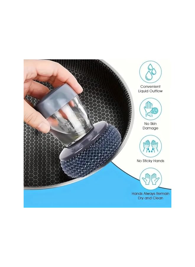 PROMASS Kitchen Soap Dispensing Palm Brush Household Kitchen Washing Dish Brush Soap Pot Utensils with Dispenser Cleaning Tools Steel Wool Dish Cleaner For Kitchen With Soap Dispensing Palm Brush - Image 4