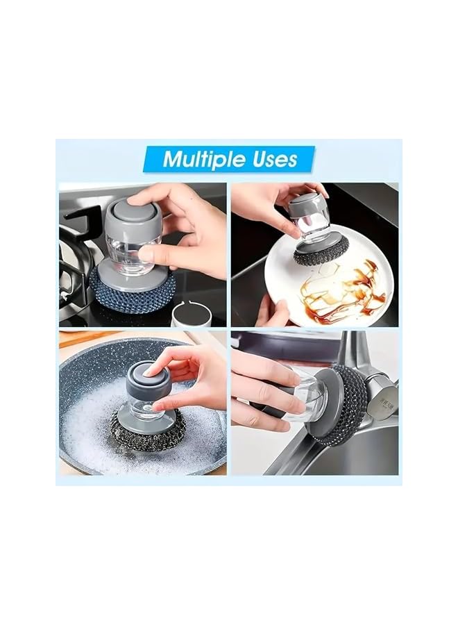 PROMASS Kitchen Soap Dispensing Palm Brush Household Kitchen Washing Dish Brush Soap Pot Utensils with Dispenser Cleaning Tools Steel Wool Dish Cleaner For Kitchen With Soap Dispensing Palm Brush - Image 2