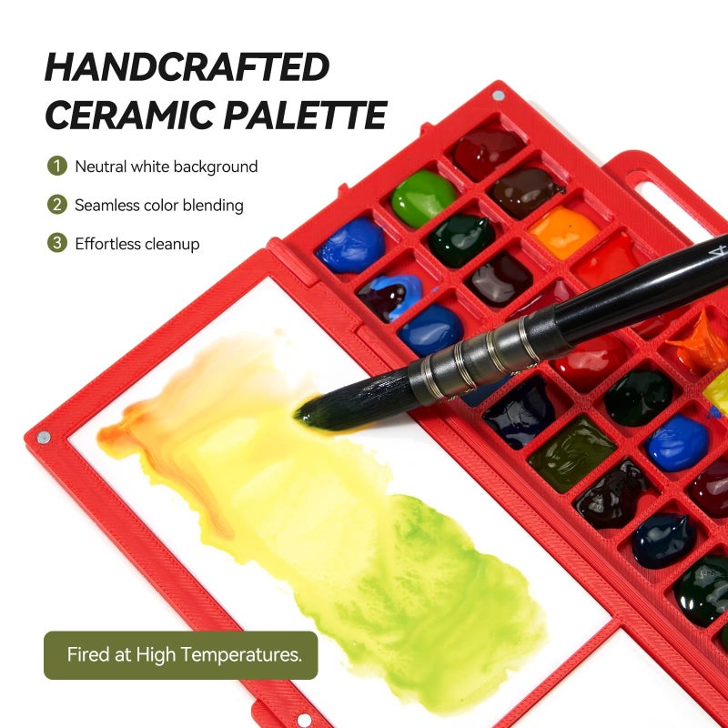 Lightwish Portable Watercolor Sketchbook Set - 100% Cotton Hot Press 6.7x3.9 Inch Binder Art Journal with 36-Well Ceramic Paint Palette & 2 Travel Watercolor Brushes for Artists Outdoor Painting - Image 3