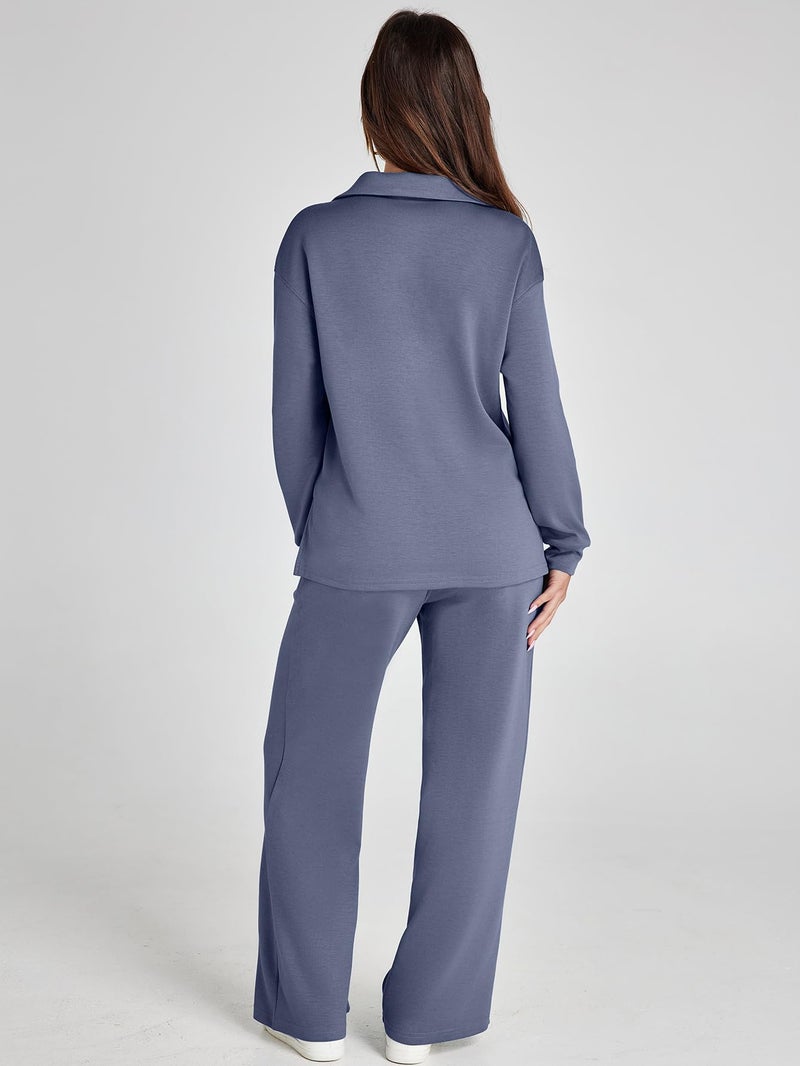 Glamaker Two Piece Sets For Women Fall Air Travel Essentials Sets 2 Piece Outfits Long Sleeve Sweatsuits Pants Sets (Blue Purple M) - Image 4