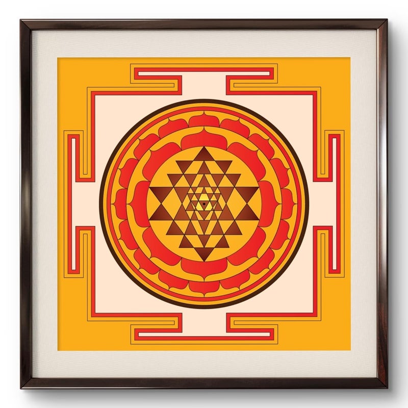 GravityEffects - Sri Yantra Wall Art, Digital Vastu Painting in Frame, Trendy Office, Home Decor, Vedic Shree Yantra, Health Wealth and Prosperity Painting, Gifting Purposes (12x12 Inch Frame)  - Image 1