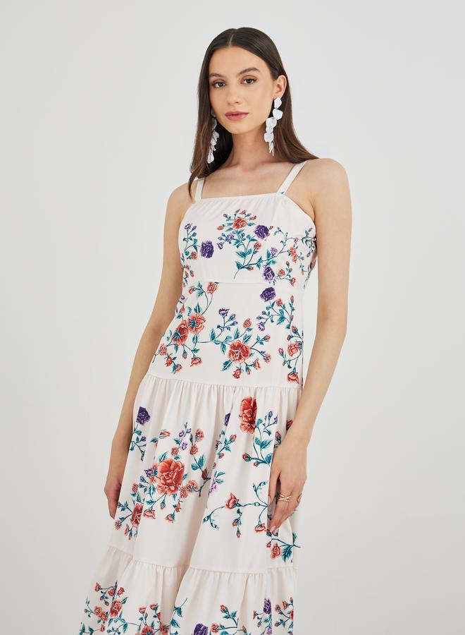 تايك تو فستان ميدي بطبعات زهور بدون أكمام من طبقات - Image 3