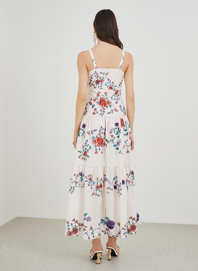 تايك تو فستان ميدي بطبعات زهور بدون أكمام من طبقات - Image 5