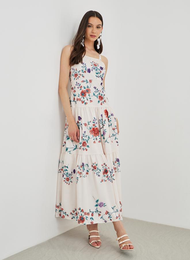 تايك تو فستان ميدي بطبعات زهور بدون أكمام من طبقات - Image 1
