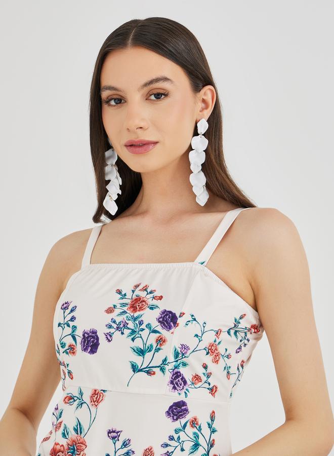 تايك تو فستان ميدي بطبعات زهور بدون أكمام من طبقات - Image 4