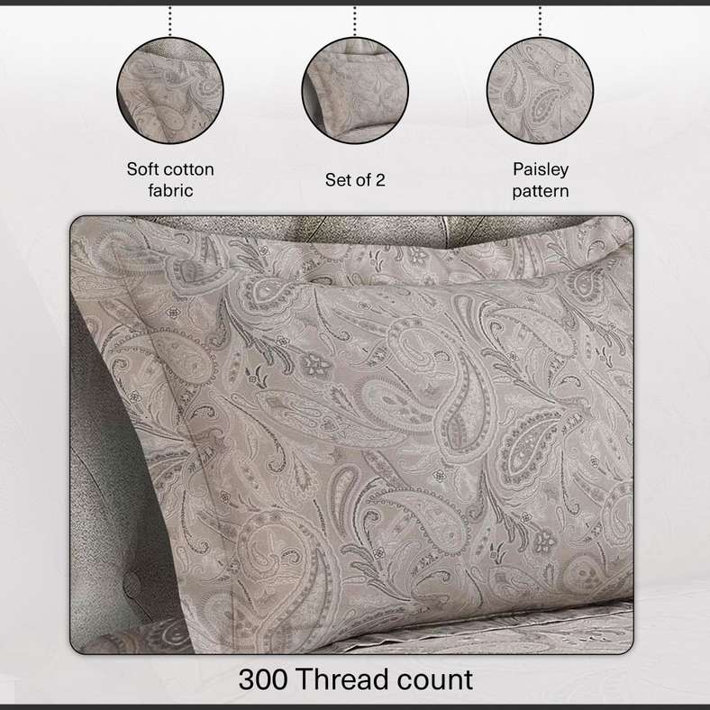 Pan Home Beige Paisley Pillowcases Set of 2 for Home