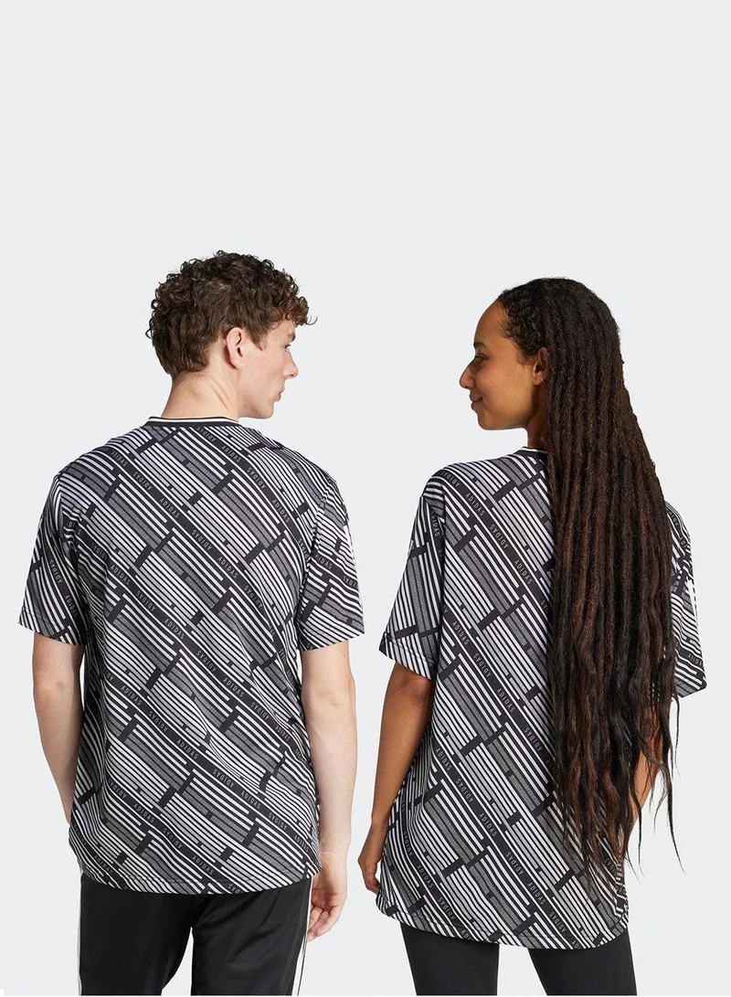 Adidas U Hot Aop Tee Black Training T-Shirts For Unisex Xs