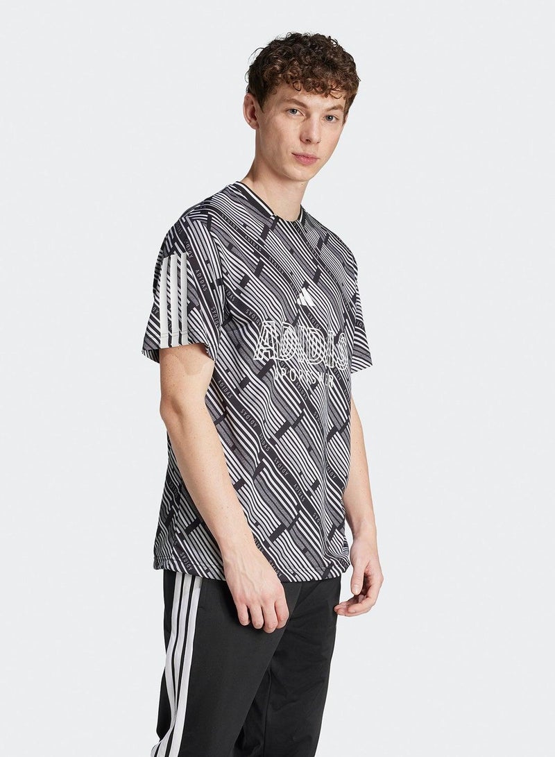 Adidas U Hot Aop Tee Black Training T-Shirts For Unisex Xs - Image 3