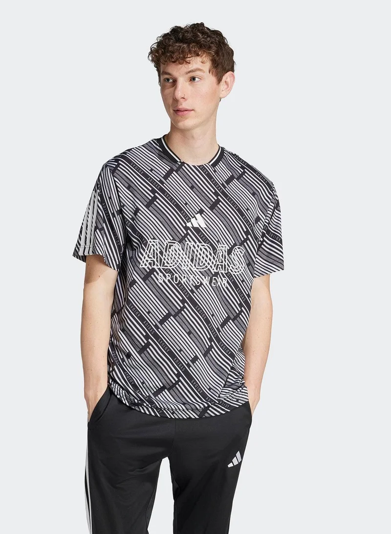 Adidas  U Hot Aop Tee Black Training T-Shirts For Unisex Xs  | Best Price UAE