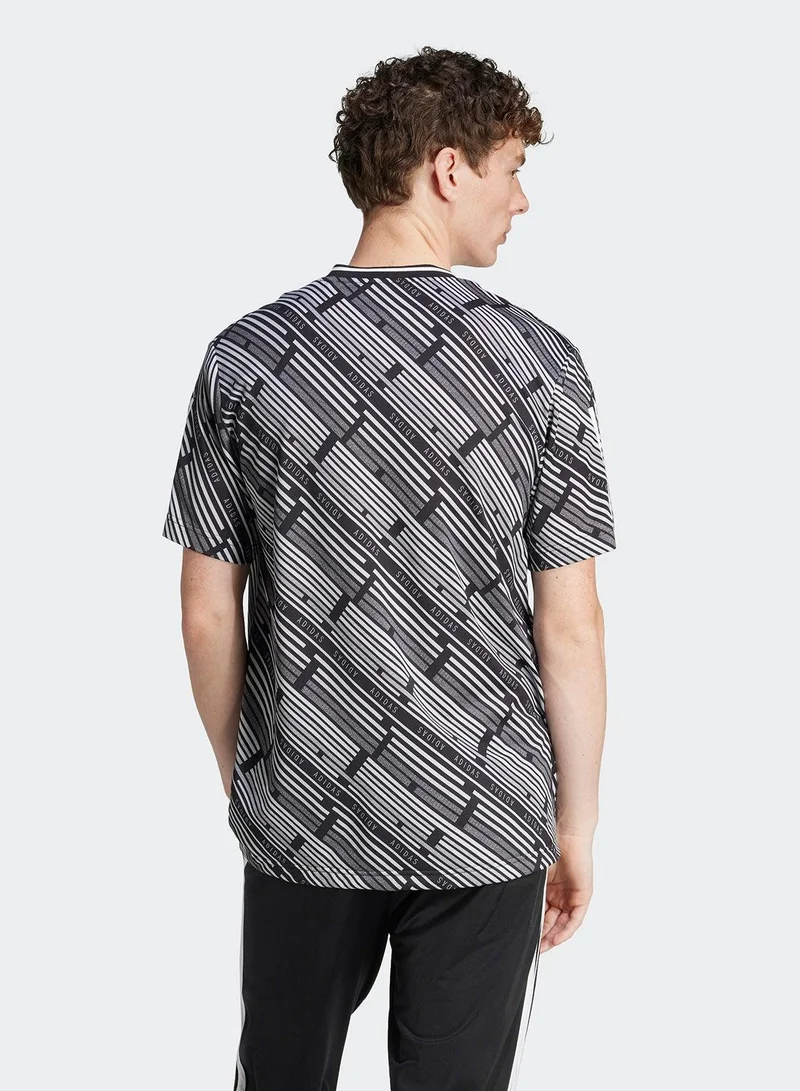 Adidas  U Hot Aop Tee Black Training T-Shirts For Unisex Xs  | Best Price UAE