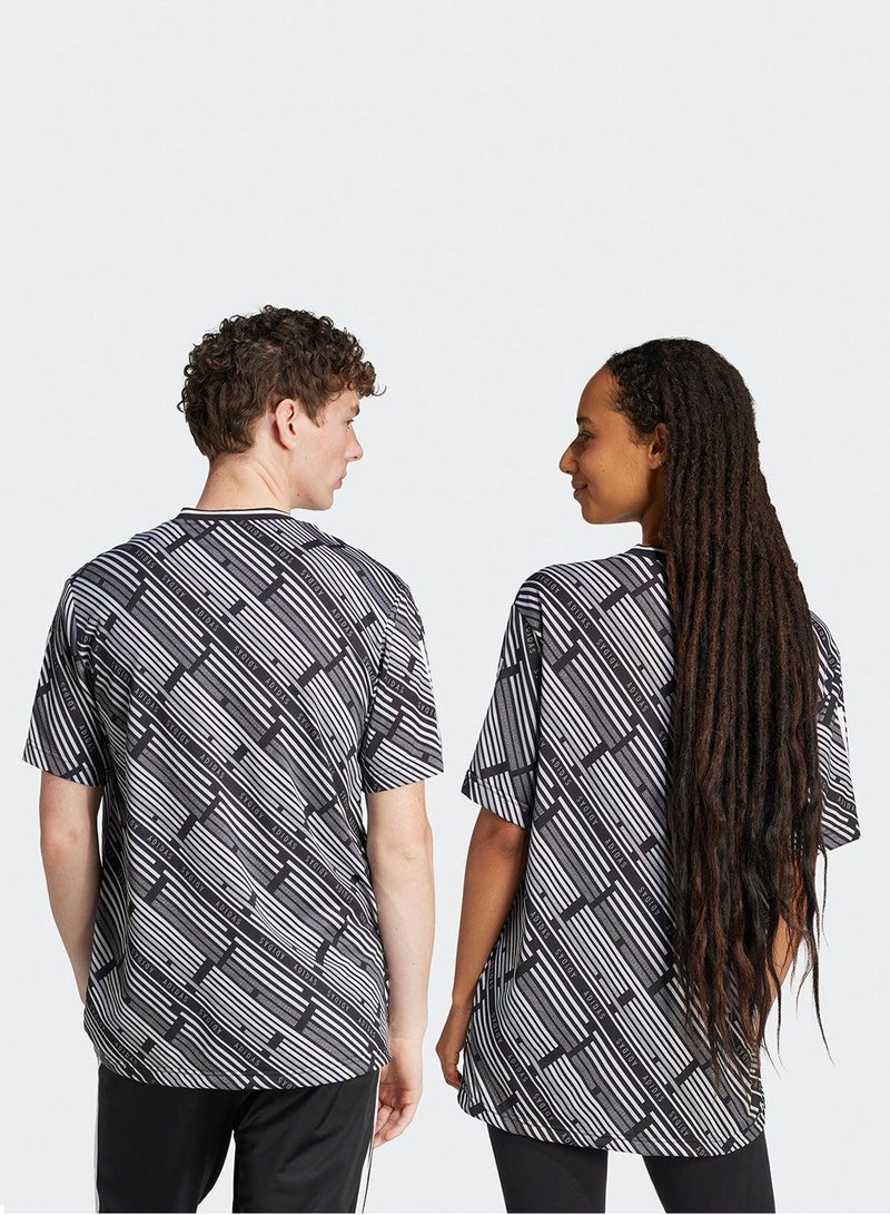 Adidas U Hot Aop Tee Black Training T-Shirts For Unisex Xs - Image 2