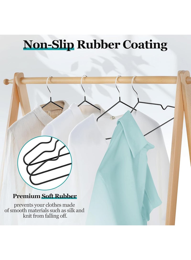 20 Piece Heavy Duty 70g Non Slip Rubber Coated Clothes Hangers Strong Plastic Hangers with Chrome Hook Space Saving Adult Hangers for Shirts Coats Jackets Black - Image 2
