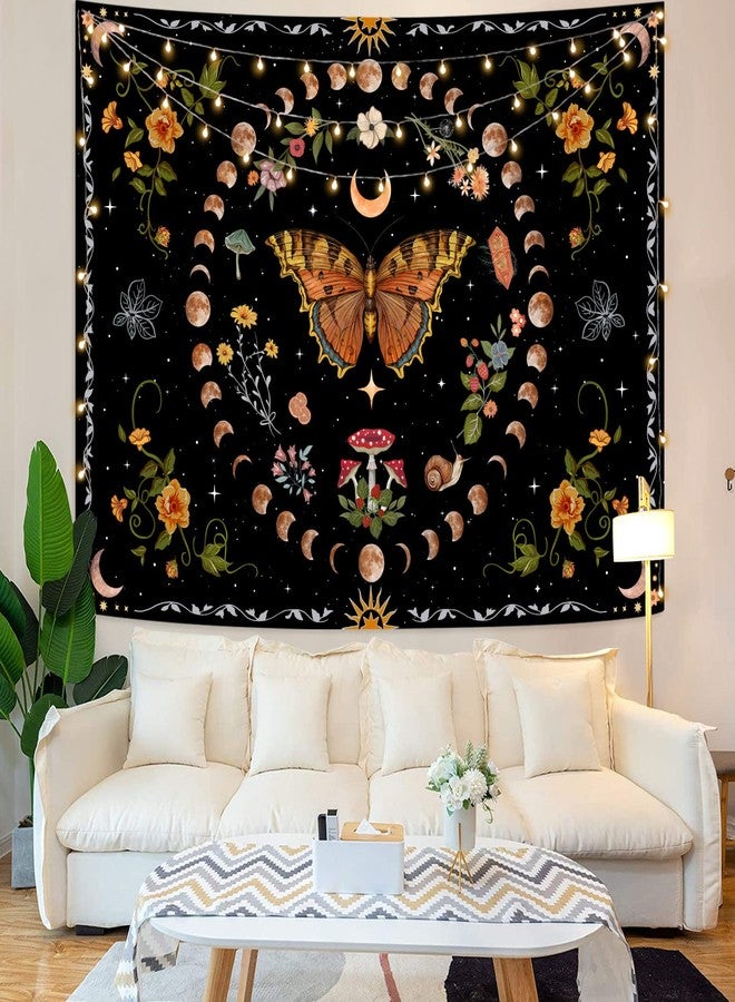 Aipon Orange Butterfly Moon Flower Tapestry Boho Floral Plant Botanical Tapestry for Bedroom Aesthetic Vintage Tapestries Wall Hanging for Living Room Dorm (Orange, 60'' × 44'') - Image 5