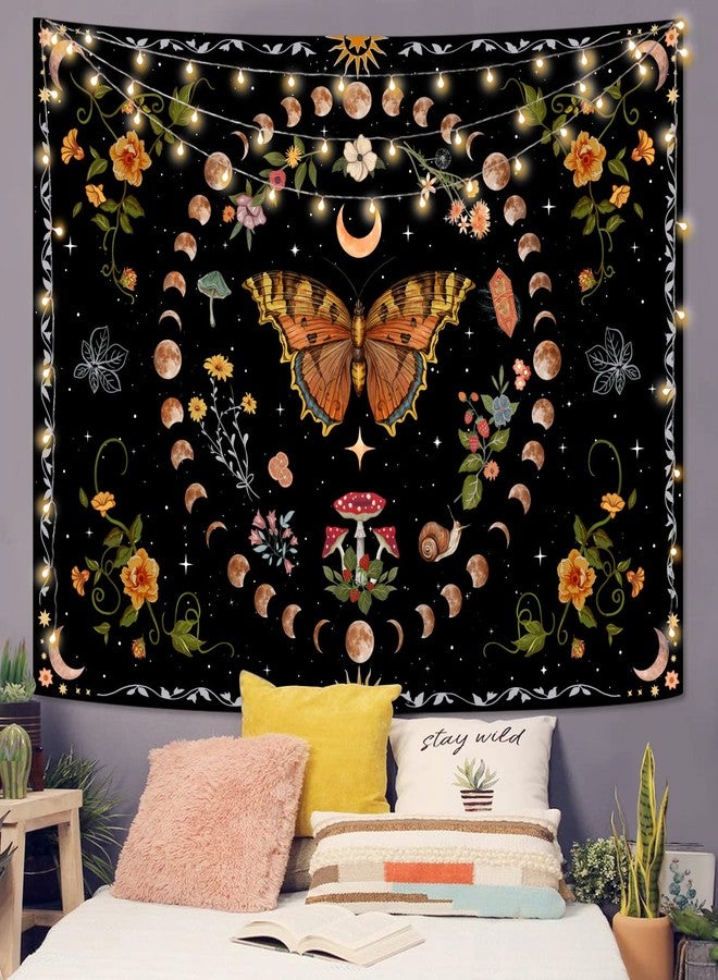 Aipon Orange Butterfly Moon Flower Tapestry Boho Floral Plant Botanical Tapestry for Bedroom Aesthetic Vintage Tapestries Wall Hanging for Living Room Dorm (Orange, 60'' × 44'') - Image 3