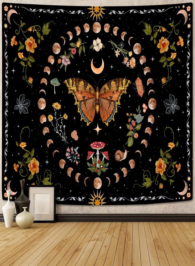 Aipon Orange Butterfly Moon Flower Tapestry Boho Floral Plant Botanical Tapestry for Bedroom Aesthetic Vintage Tapestries Wall Hanging for Living Room Dorm (Orange, 60'' × 44'') - Image 4
