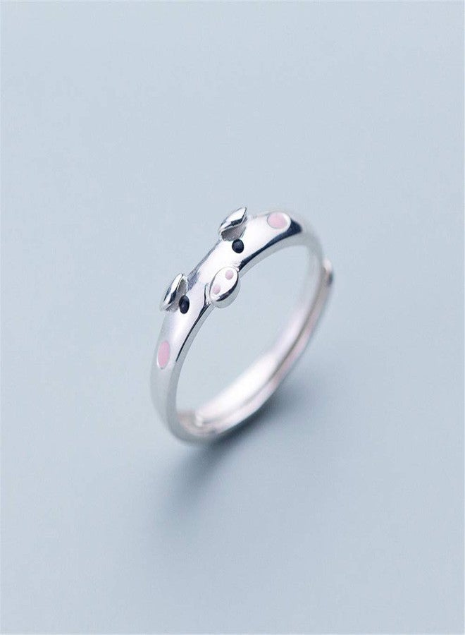 Dtja Pig S925 Sterling Silver Ring for Women Polished Cute Pink Piggy Animal Expandable Open Finger Rings Adjustable Fashion Jewelry Christmas Birthday Dainty BFF Gifts for Daughter Niece - Image 5