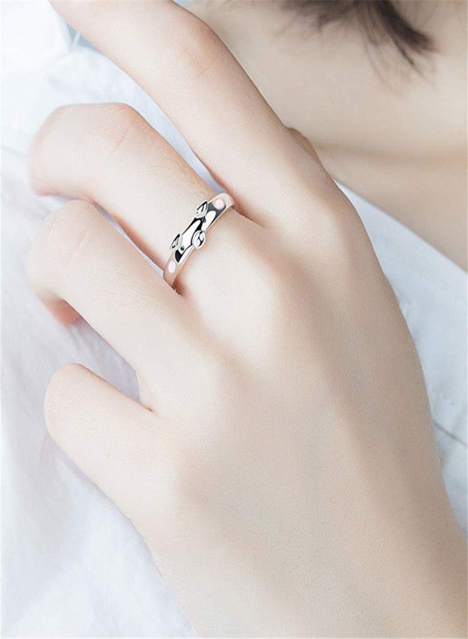 Dtja Pig S925 Sterling Silver Ring for Women Polished Cute Pink Piggy Animal Expandable Open Finger Rings Adjustable Fashion Jewelry Christmas Birthday Dainty BFF Gifts for Daughter Niece - Image 2