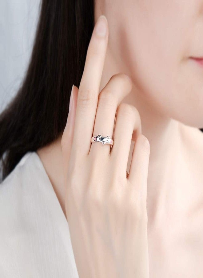 Dtja Pig S925 Sterling Silver Ring for Women Polished Cute Pink Piggy Animal Expandable Open Finger Rings Adjustable Fashion Jewelry Christmas Birthday Dainty BFF Gifts for Daughter Niece - Image 4