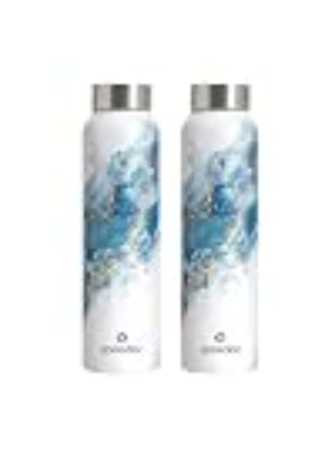 Speedex Stainless Steel Printed Water Bottle 1 Ltr 1000 ml, BIS Approved, Leak Proof Screw Cap Bottle for Office, School, Travel, Daily Use for Men, Women, Kids, Adults, Ice Marble, Set of 2 - Image 1