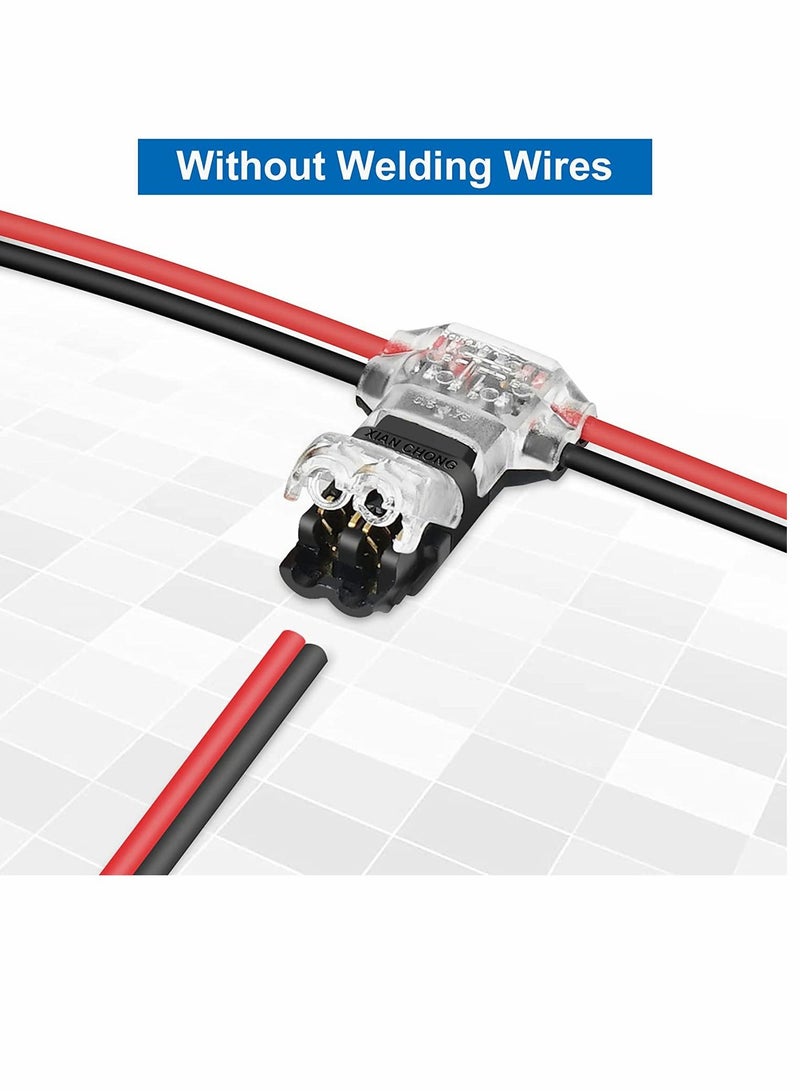 SYOSI Wire Connector Led Extension Cable Wire Cord T type Peeling Free Terminal Block for 22 Gauge AWG Wire 65.6ft 12 Pcs 3 Way Wire Connector T Tap 2 Pin Small Wire Connectors No Wire Stripping - Image 2