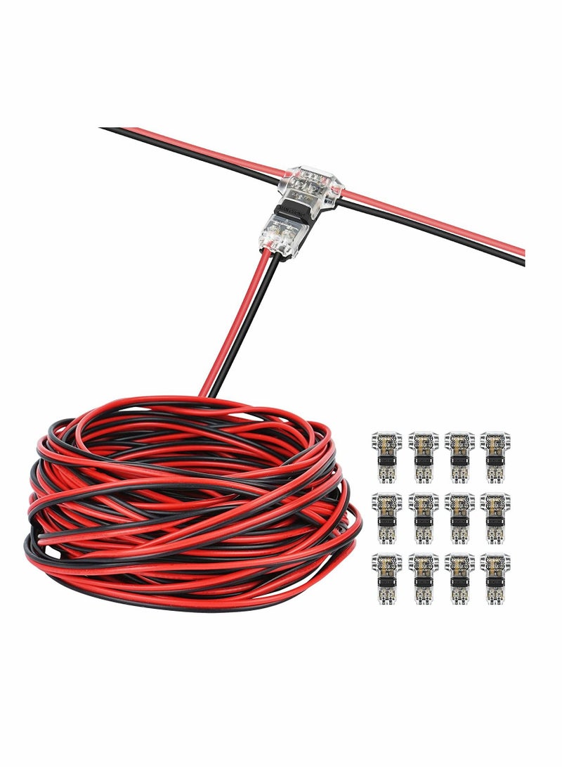 SYOSI Wire Connector Led Extension Cable Wire Cord T type Peeling Free Terminal Block for 22 Gauge AWG Wire 65.6ft 12 Pcs 3 Way Wire Connector T Tap 2 Pin Small Wire Connectors No Wire Stripping - Image 1