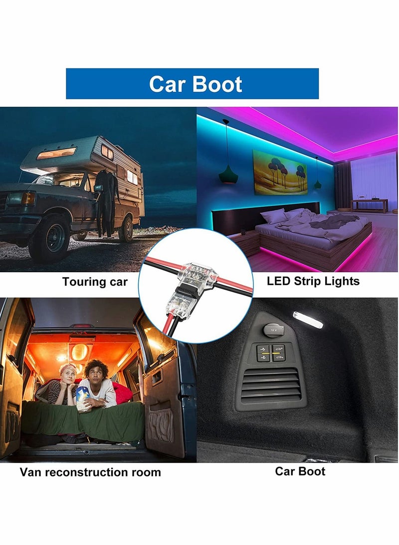SYOSI Wire Connector Led Extension Cable Wire Cord T type Peeling Free Terminal Block for 22 Gauge AWG Wire 65.6ft 12 Pcs 3 Way Wire Connector T Tap 2 Pin Small Wire Connectors No Wire Stripping - Image 5