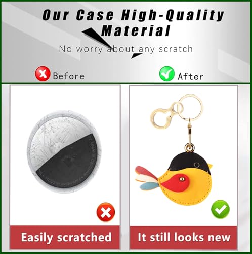 BORKUANA Leather Keychain Holder Case Compatible with AirTag,Cute Protective Cover with Keyring,Anti-Scratch Finder GPS Tracker Case for Wallet Keys,bag,pets(Bird A) - Image 3