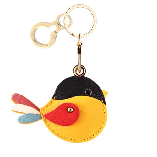 BORKUANA Leather Keychain Holder Case Compatible with AirTag,Cute Protective Cover with Keyring,Anti-Scratch Finder GPS Tracker Case for Wallet Keys,bag,pets(Bird A) - Image 1