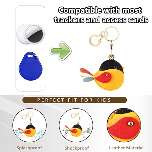 BORKUANA Leather Keychain Holder Case Compatible with AirTag,Cute Protective Cover with Keyring,Anti-Scratch Finder GPS Tracker Case for Wallet Keys,bag,pets(Bird A) - Image 4