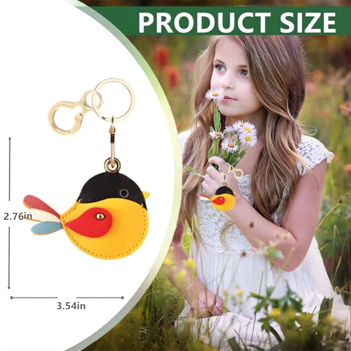 BORKUANA Leather Keychain Holder Case Compatible with AirTag,Cute Protective Cover with Keyring,Anti-Scratch Finder GPS Tracker Case for Wallet Keys,bag,pets(Bird A) - Image 2