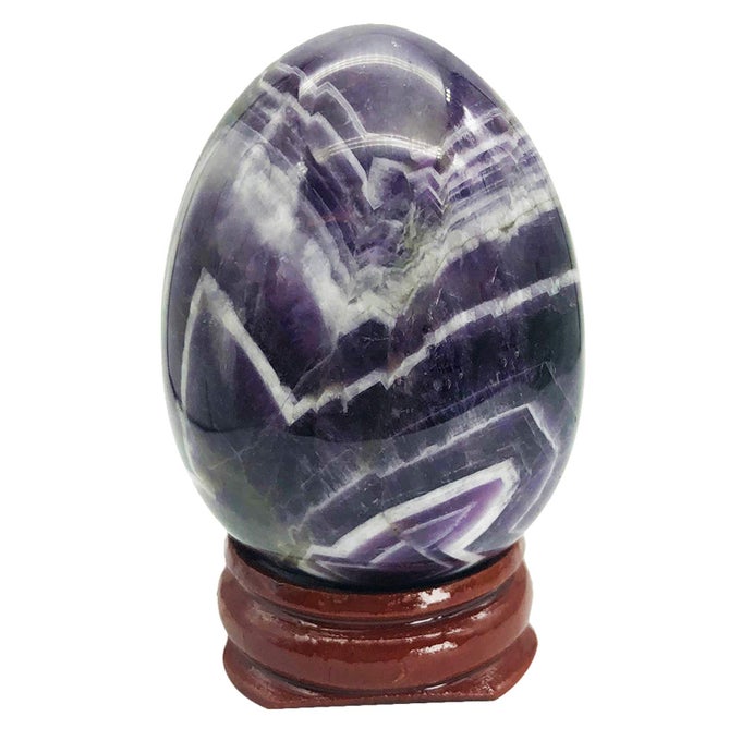 STONE EGG FIGURINE POLISHED HEALING CRYSTAL EASTER EGGS SPHERE SCULPTURE WITH WOOD STAND NATURAL AMETHYST 18