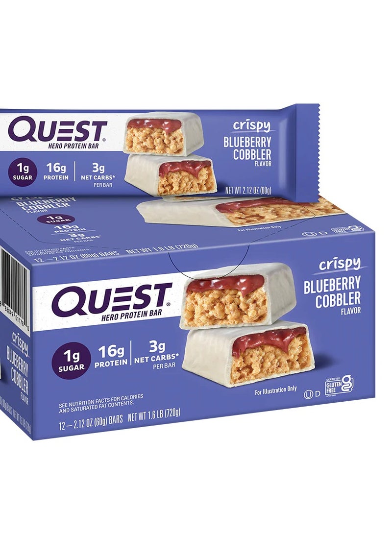 Quest Nutrition Quest Hero Protein Bar – Blueberry Cobbler Flavor, High Protein, Low Sugar, Gluten-Free, 60g (Box of 12 Bars) - Image 1