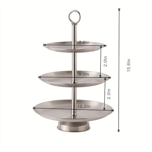 Jilukibo Metal 3 Tier Round Serving Tray Cupcake Dessert Appetizer Stand Stainless Steel Cake Cupcake Tower Stand Holder for Home Garden Display Wedding Bridal Shower Birthday Party Supplies Silver - Image 3