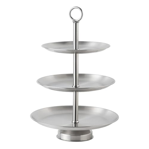 Jilukibo Metal 3 Tier Round Serving Tray Cupcake Dessert Appetizer Stand Stainless Steel Cake Cupcake Tower Stand Holder for Home Garden Display Wedding Bridal Shower Birthday Party Supplies Silver - Image 1