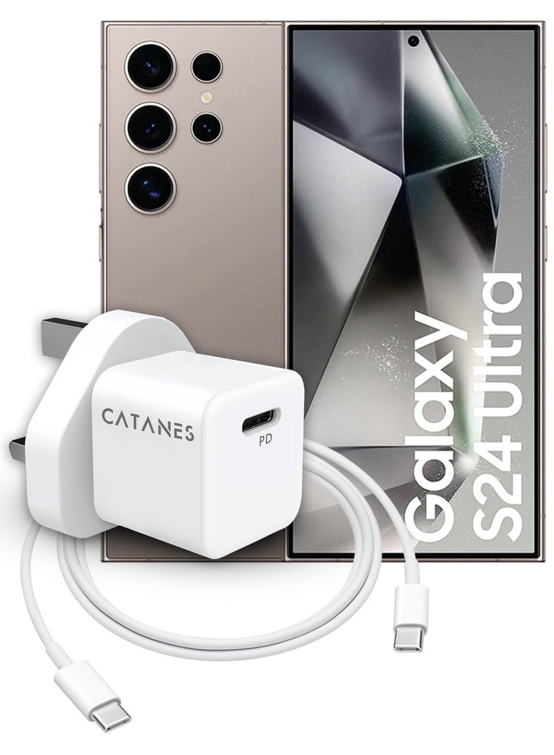 CATANES 25W PD Fast Charger Adapter Type C 3Pins with 1m Cable Type C for Samsung Galaxy S23 Ultra and S24 Ultra / White  - Image 2