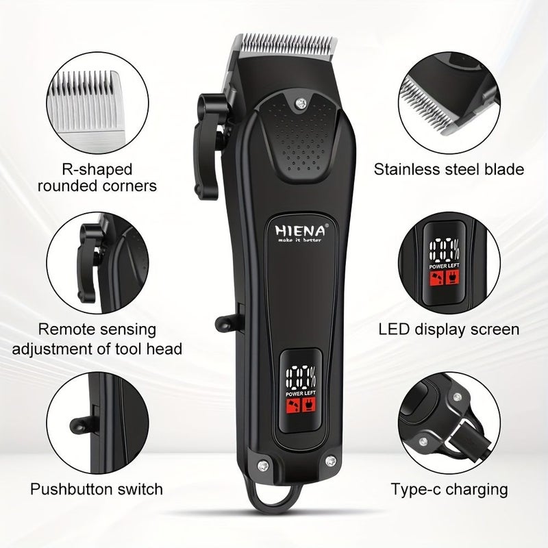 USB Rechargeable Mens Hair Clipper Black Adjustable Headband LED Display Precision Comb - Image 4