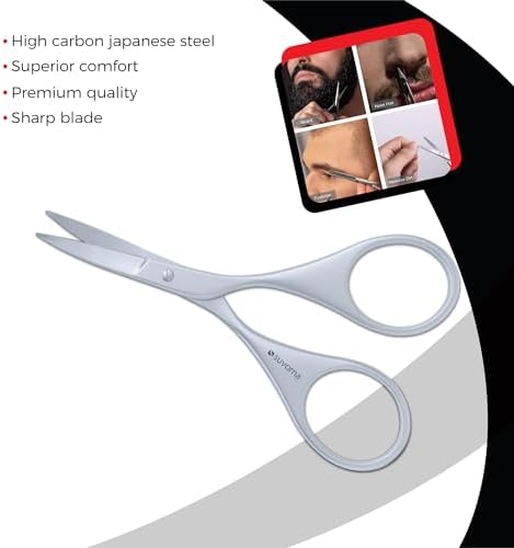 Suvorna 45 Beard Moustache Scissors for Men Precision Trimming Scissors for Facial Hair Nose Hair Beard Grooming