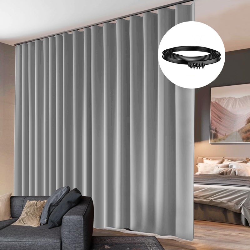 hoeflife Room Divider Curtain with Flexible Ceiling Track  Total Privacy Ceiling Track Curtains Blackout Sound Proof Floor to Curtains for Living Room Bedroom Patio Sliding Door(Light Grey  W120 x H84) - Image 1