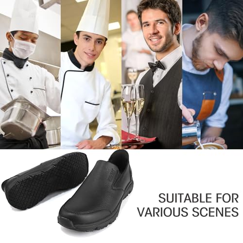 Jacata Slip on Work Shoes for Women Food Service Womens Water Slip Resistant Leather Chef Non Slip Walking Shoes for Restaurant Kitchen Sneakers Size 8 Black - Image 3