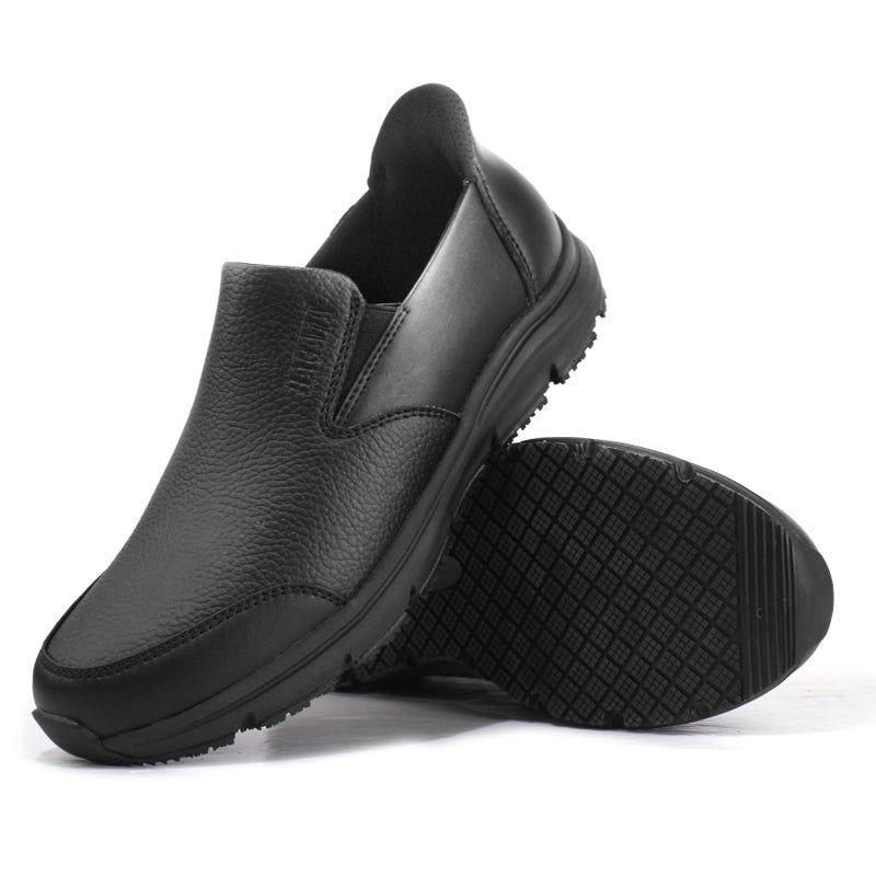 Jacata Slip on Work Shoes for Women Food Service Womens Water Slip Resistant Leather Chef Non Slip Walking Shoes for Restaurant Kitchen Sneakers Size 8 Black - Image 2