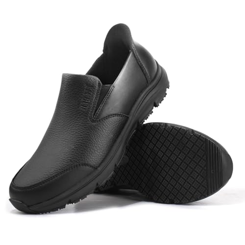 Jacata Slip on Work Shoes for Women Food Service Womens Water Slip Resistant Leather Chef Non Slip Walking Shoes for Restaurant Kitchen Sneakers Size 8 Black - Image 1