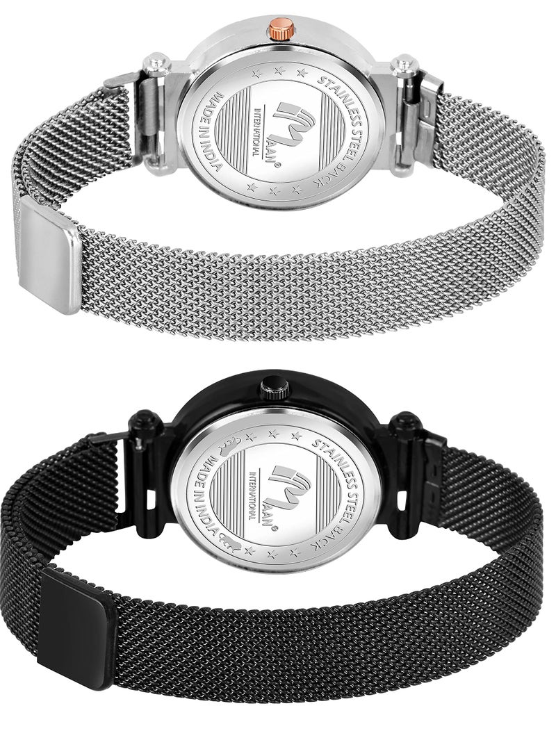 CERO Women's Queen Dial Magnetic Belt Analog Watches Combo (Silver, Black) -Pack of 2 - Image 3