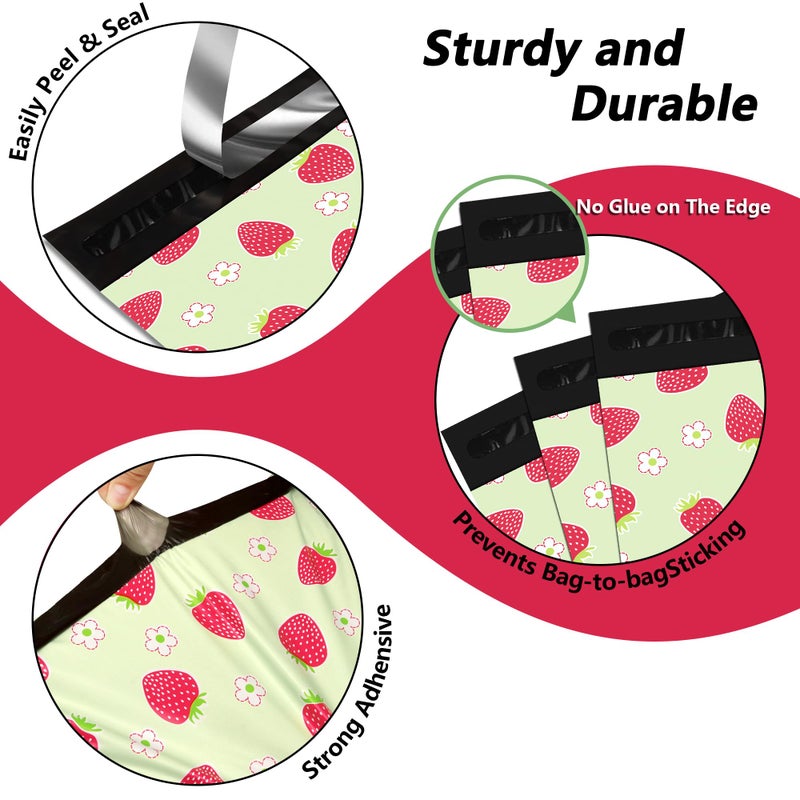 Vapulcio Poly Mailers 10x13 Inch 100 Pcs - Strawberries printed Shipping Bags, 2.4mil Thickness, Waterproof and Tear Resistant Mailing Envelopes, Self-Sealing Packaging Bags for Small Business - Image 3