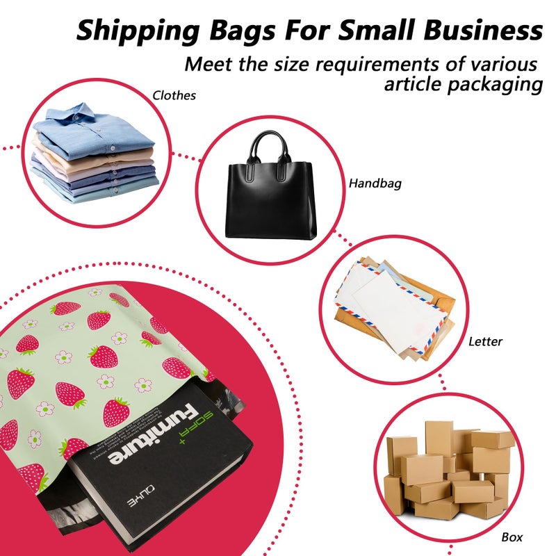 Vapulcio Poly Mailers 10x13 Inch 100 Pcs - Strawberries printed Shipping Bags, 2.4mil Thickness, Waterproof and Tear Resistant Mailing Envelopes, Self-Sealing Packaging Bags for Small Business - Image 5