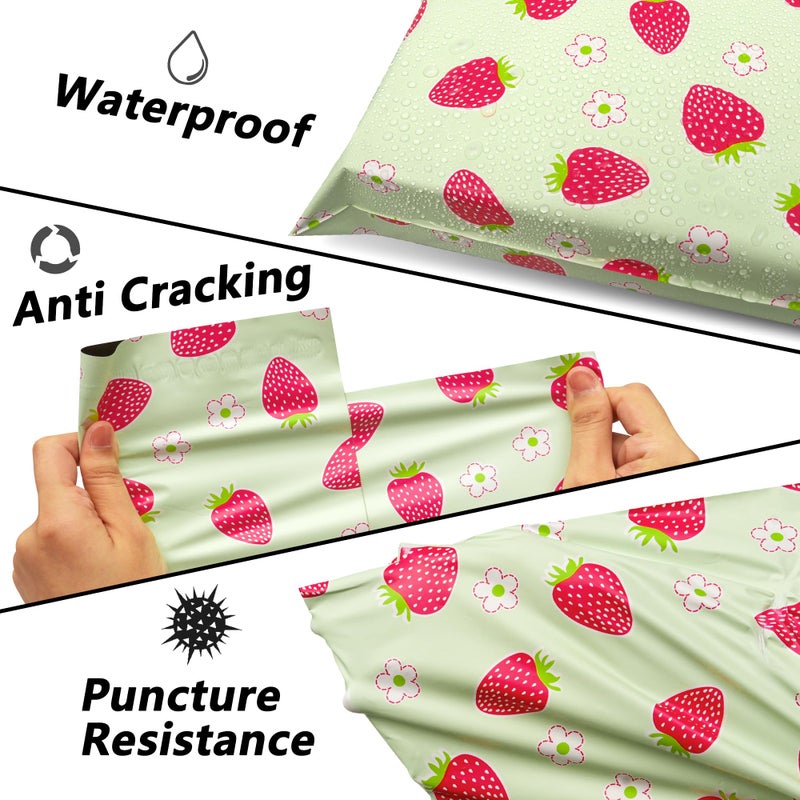 Vapulcio Poly Mailers 10x13 Inch 100 Pcs - Strawberries printed Shipping Bags, 2.4mil Thickness, Waterproof and Tear Resistant Mailing Envelopes, Self-Sealing Packaging Bags for Small Business - Image 4