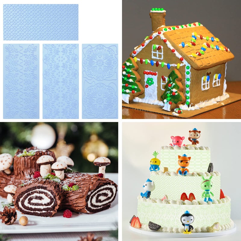 Grosun 6 Packs Fondant Impression Mat Fondant Texture Mats Clay Mold Set Lace Embossing Mat Fondant Cake Embossed Impression Sheets for Cake Decorating - Image 4