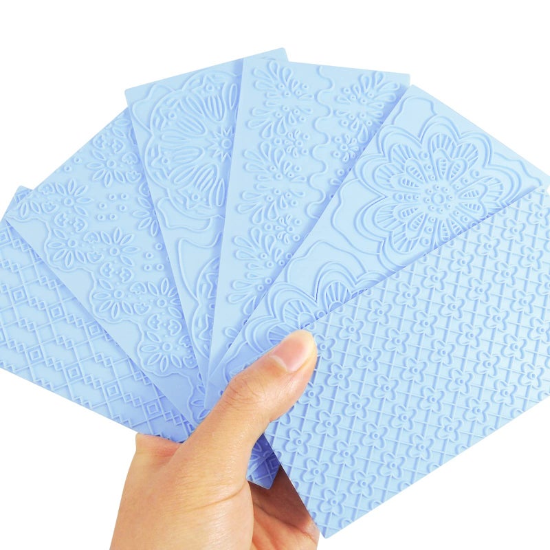 Grosun 6 Packs Fondant Impression Mat Fondant Texture Mats Clay Mold Set Lace Embossing Mat Fondant Cake Embossed Impression Sheets for Cake Decorating - Image 5