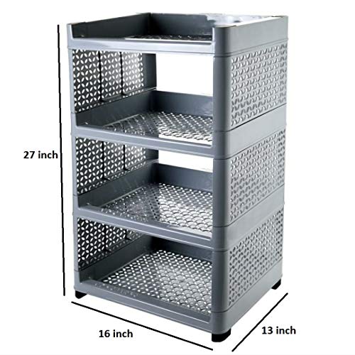 SHOPOBOX Multi Purpose Plastic Rack 4 Shelfs 4-Layers Fruits Vegetable Storage Household Office Stand Unbreakable Plastic (Gray) - Image 2