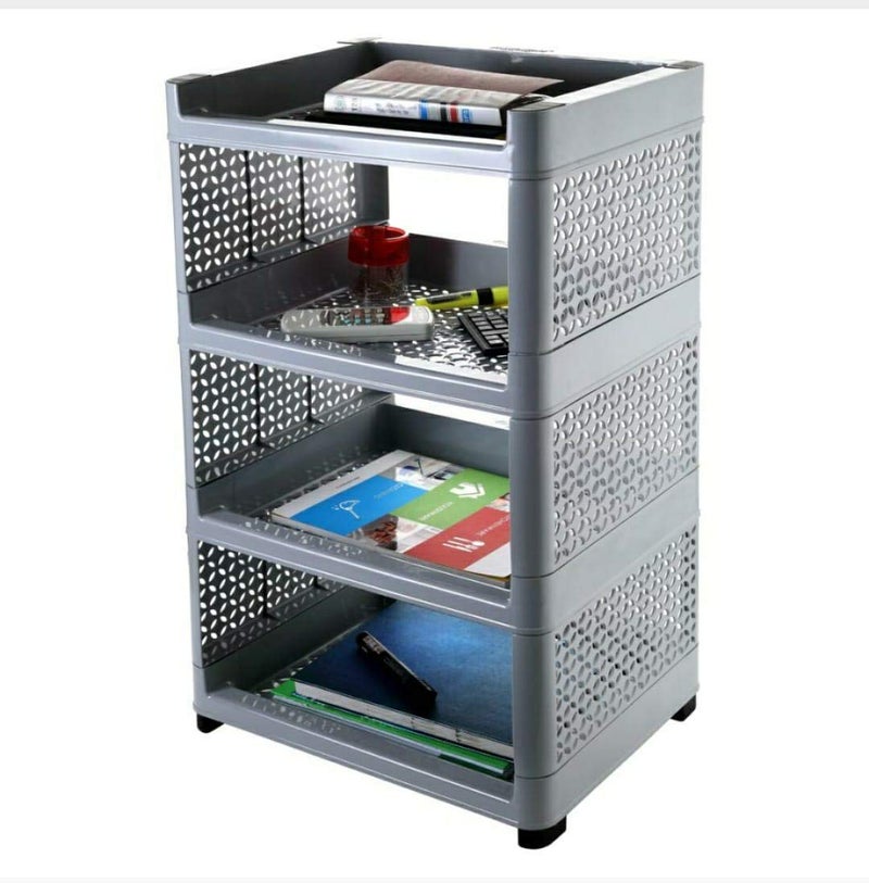 SHOPOBOX Multi Purpose Plastic Rack 4 Shelfs 4-Layers Fruits Vegetable Storage Household Office Stand Unbreakable Plastic (Gray) - Image 4